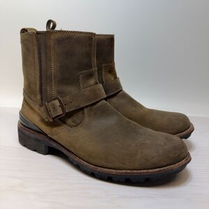 Clarks Boots Mens 10.5 M Brown Chilton Biker Booties Leather Side Zip Heels